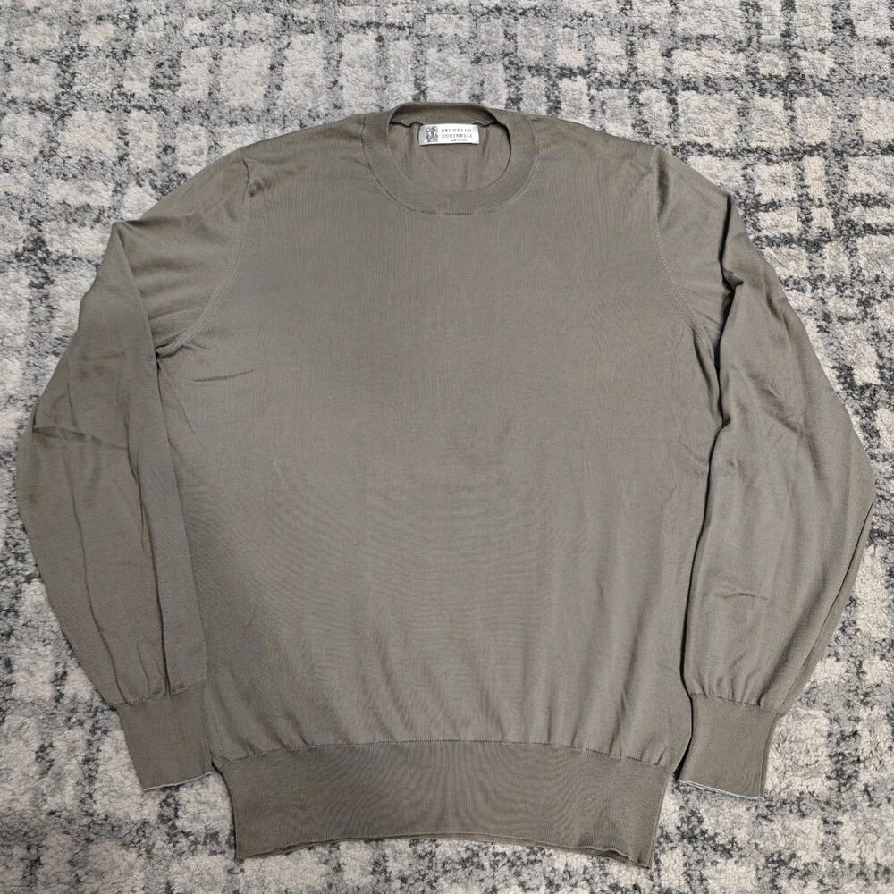 Brunello Cucinelli Men 100% Cotton Crewneck Sweater Taupe Brown IT 48 / US Small
